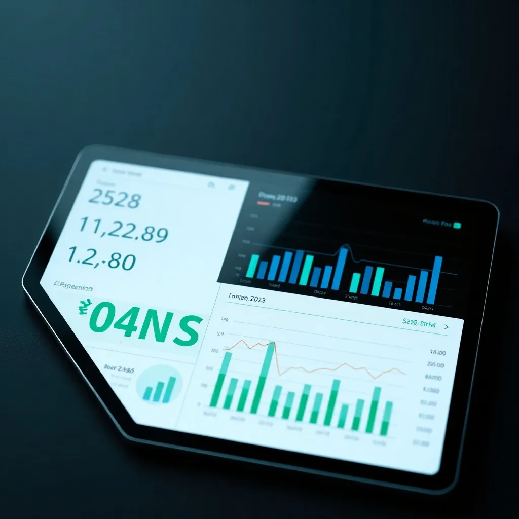 Clean financial data visualization on a dark tablet screen,